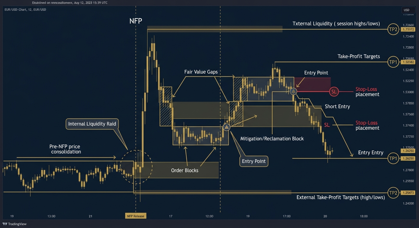 NFP-trading-setup-diagram-showing-ICT-order-blocks-and-fair-value-gaps